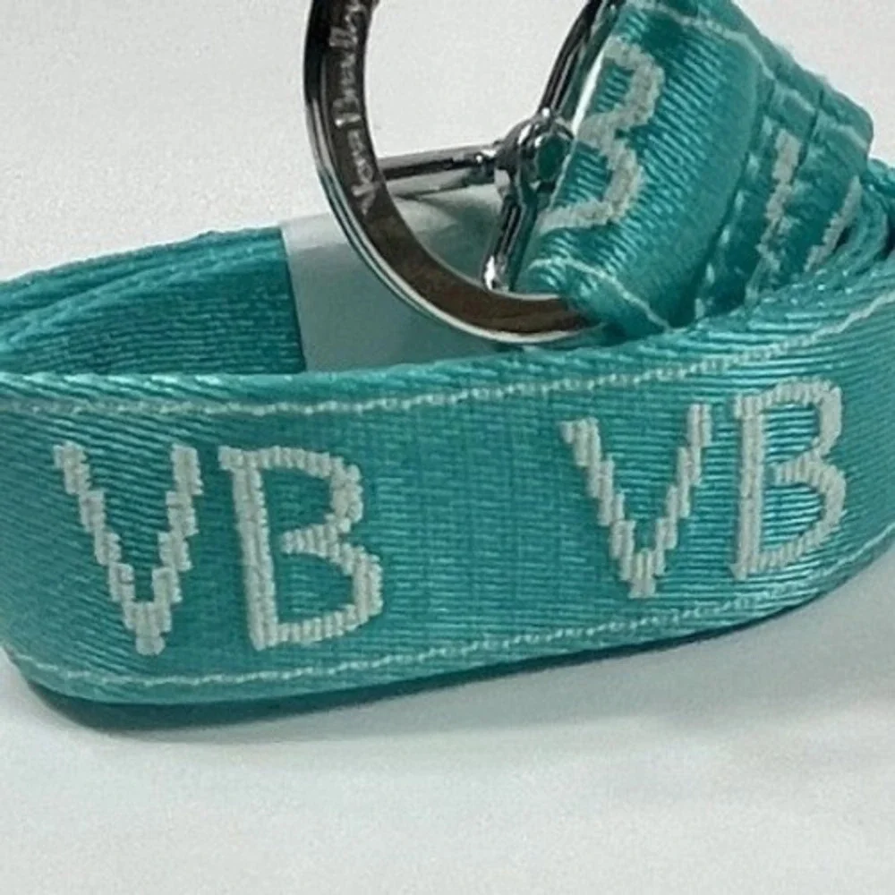 Vera Bradley Webbing Lanyard Floral Bursts Teal Blue Logo Key ID Holder NWT